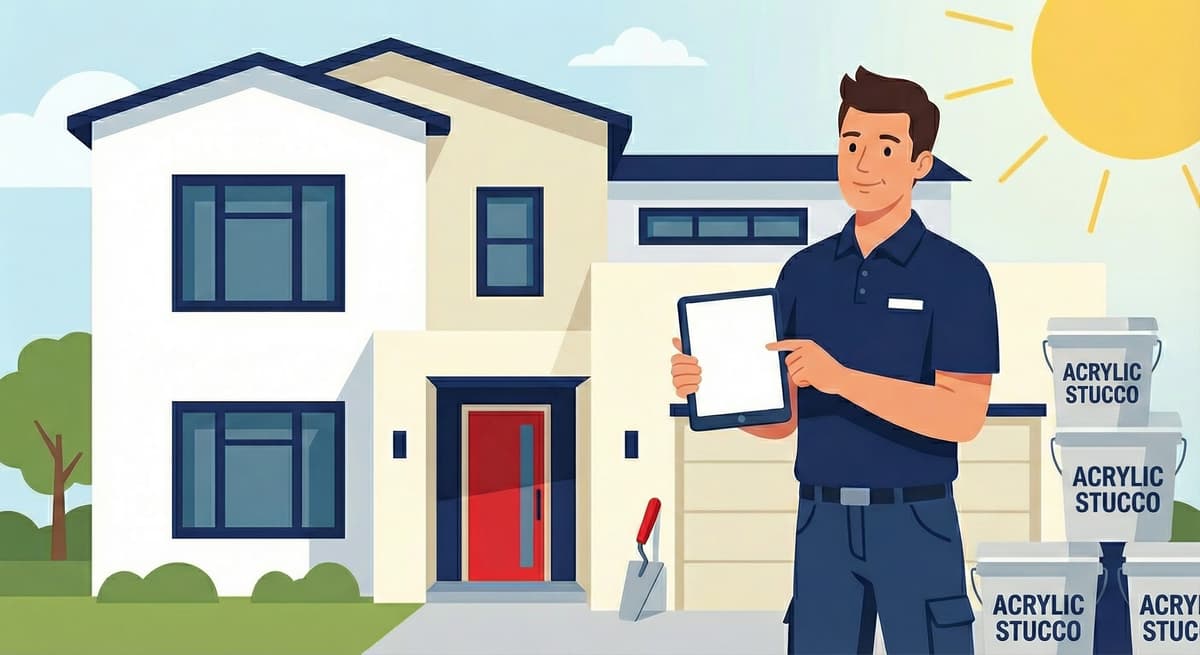 Stucco Champions warranty guide infographic showing covered hairline cracks versus non-covered impact damage.