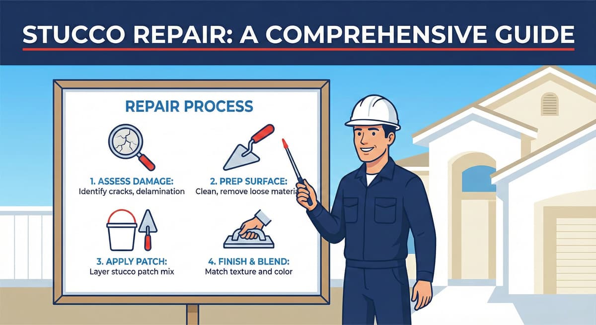 Stucco Champions infographic comparing warm earth-tone stucco versus cool modern white stucco to show the impact on curb appeal.