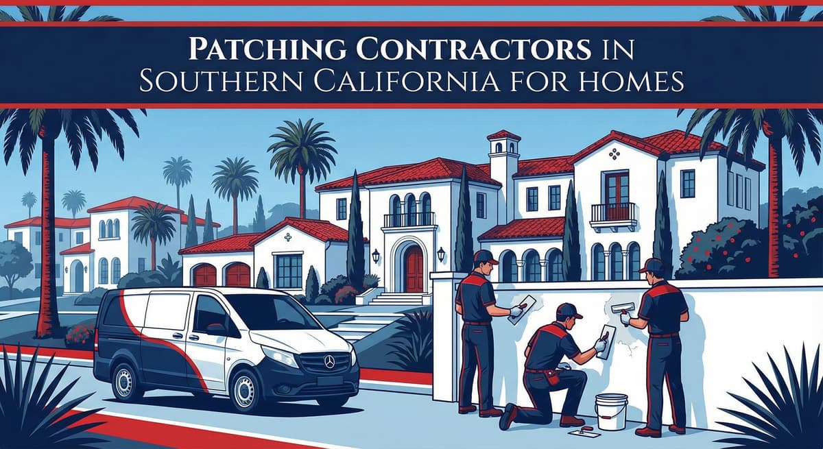 Patching contractors in Southern California repairing stucco cracks and restoring drainage protection on residential homes