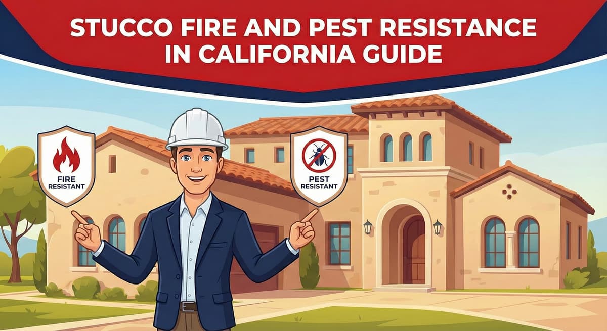 Stucco fire and pest resistance in California guide showing fire-rated three coat systems with proper weep screed drainage