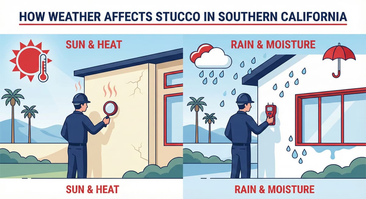 Stucco Champions infographic comparing warm earth-tone stucco versus cool modern white stucco to show the impact on curb appeal.